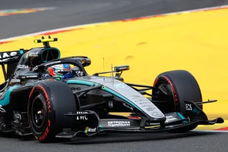 Mercedes’ Kimi Antonelli steers his car whilst on his way to pole position.