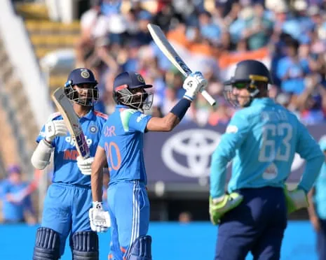 Axar Patel acknowledges the Edgbaston crowd after reaching his half-century against England