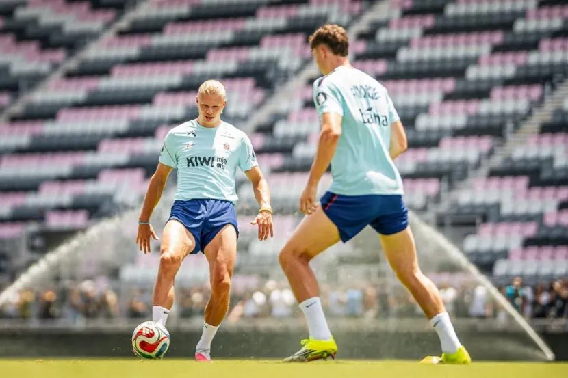 Erling Haaland at a Norway training session