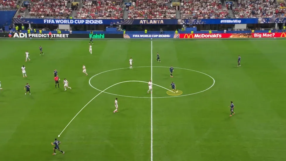 Screengrab from Argentina vs England showing Lionel Messi's role in build-up play